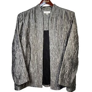 Coldwater Creek Jacket Womens 1X Silver Excellent Crinkle Metallic Open Front
